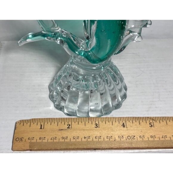 Vintage Handblown Glass Marlin Fish Figurine Clear & Teal 8" Tall Bubbles - Picture 7 of 9